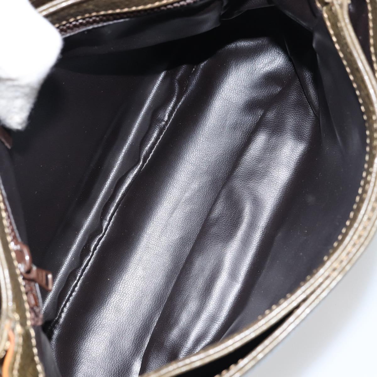 CELINE Shoulder Bag Leather Khaki Gold Auth BA8678