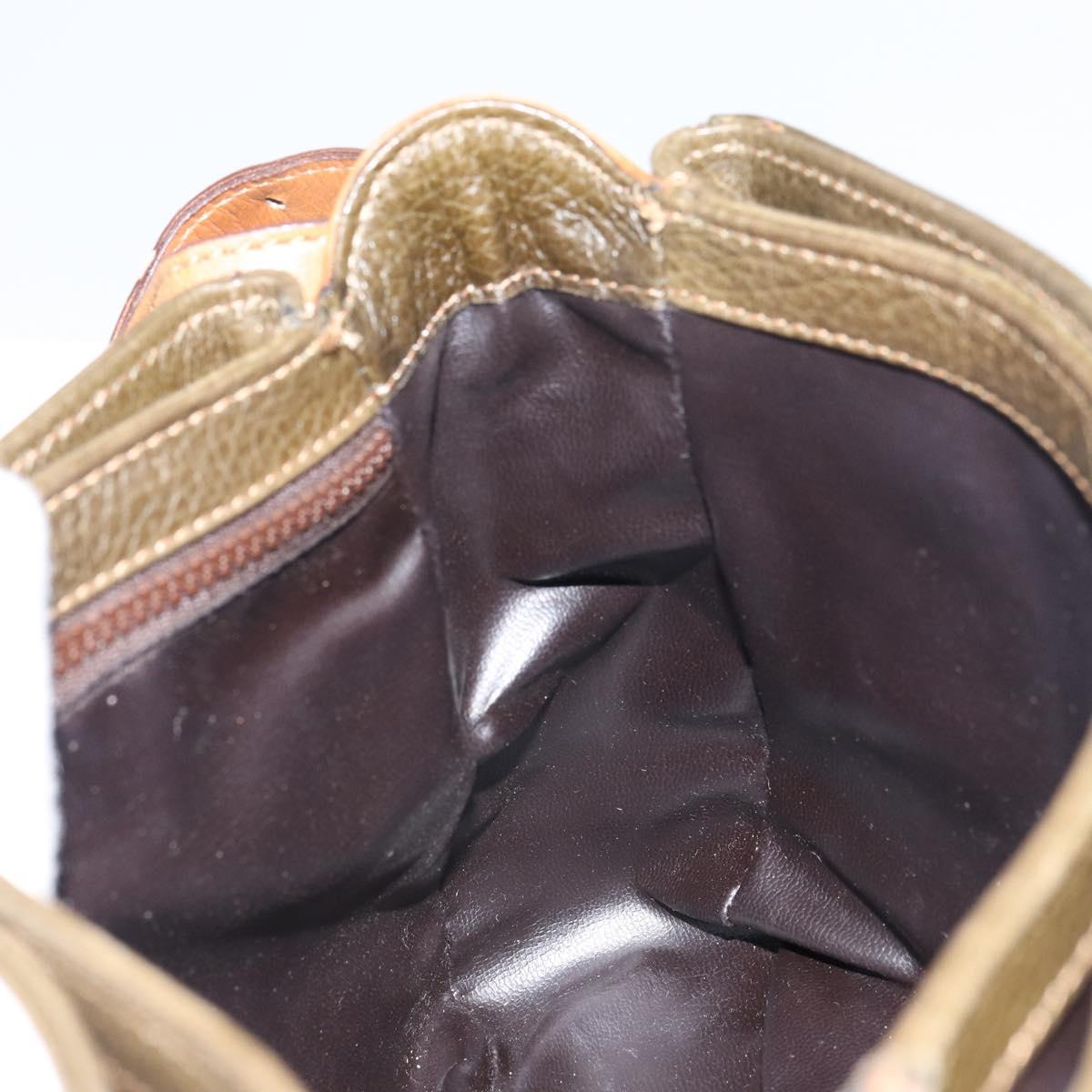 CELINE Shoulder Bag Leather Khaki Gold Auth BA8678