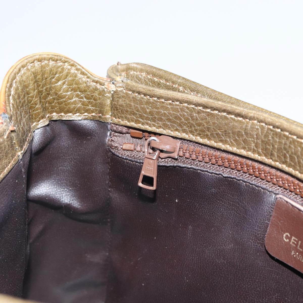 CELINE Shoulder Bag Leather Khaki Gold Auth BA8678