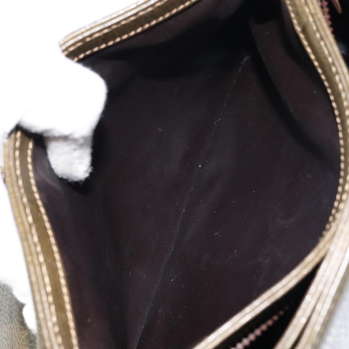 CELINE Shoulder Bag Leather Khaki Gold Auth BA8678