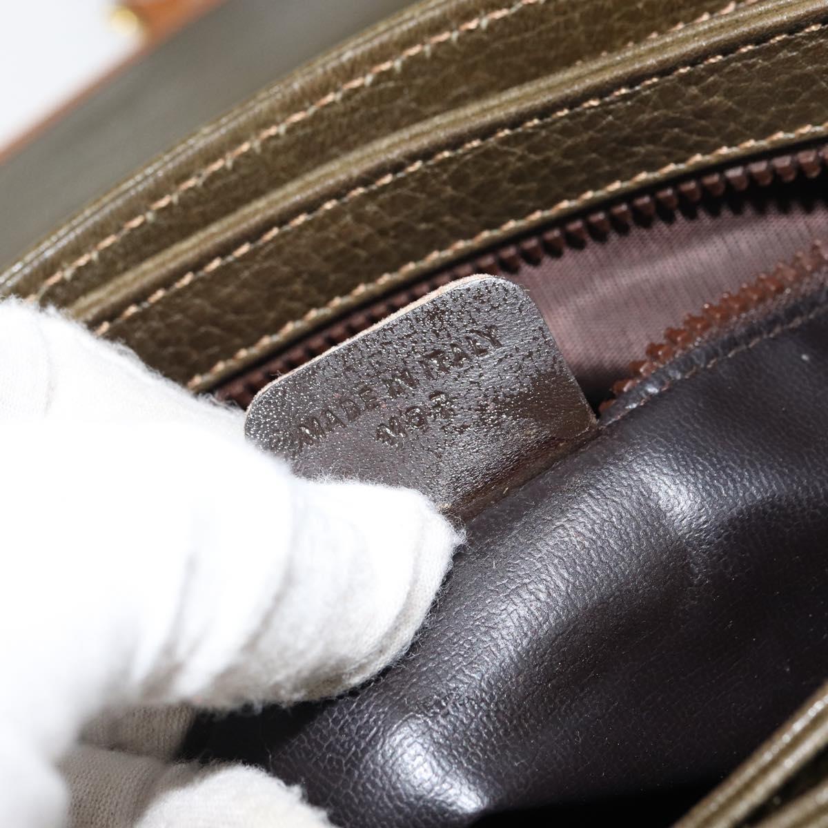 CELINE Shoulder Bag Leather Khaki Gold Auth BA8678