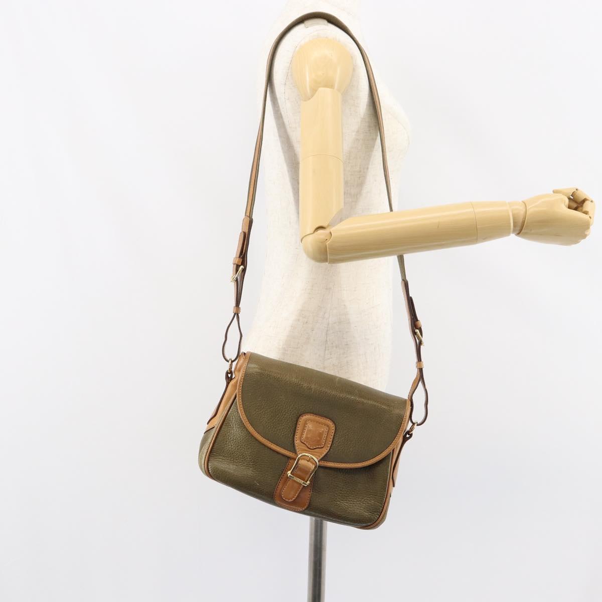 CELINE Shoulder Bag Leather Khaki Gold Auth BA8678
