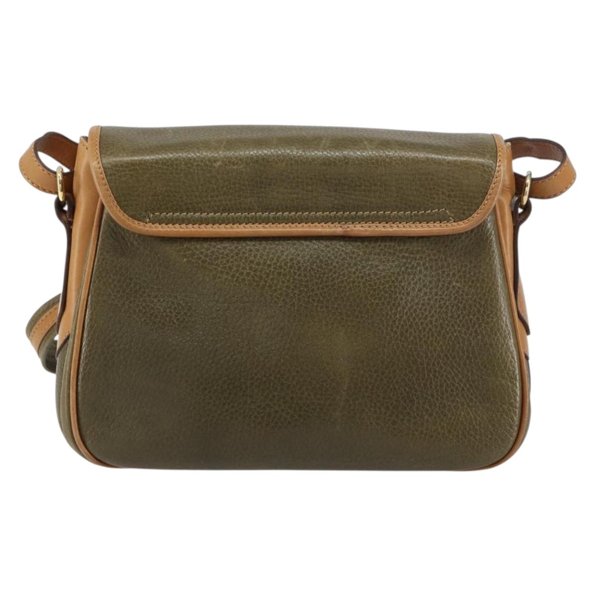 CELINE Shoulder Bag Leather Khaki Gold Auth BA8678