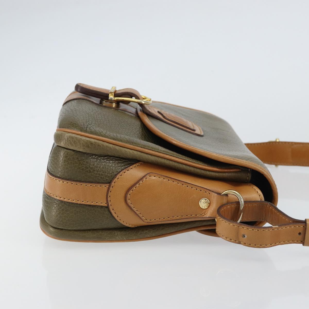 CELINE Shoulder Bag Leather Khaki Gold Auth BA8678
