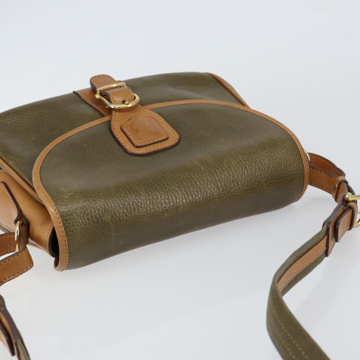 CELINE Shoulder Bag Leather Khaki Gold Auth BA8678