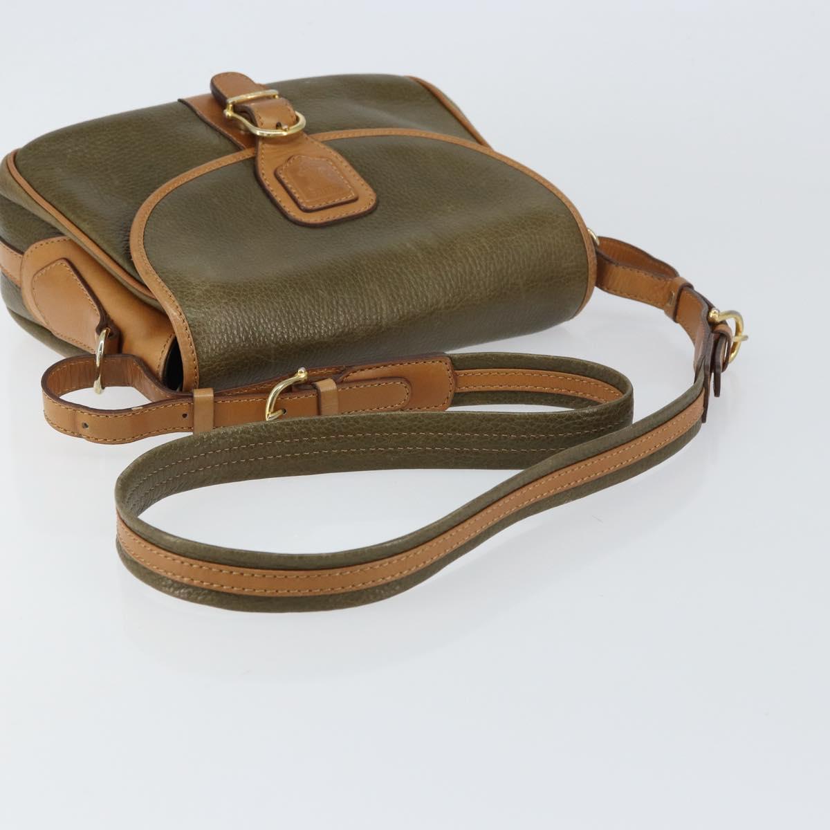 CELINE Shoulder Bag Leather Khaki Gold Auth BA8678