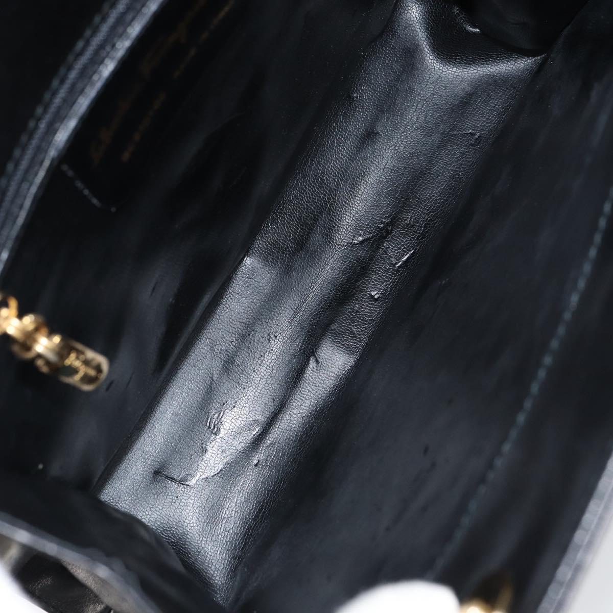 Salvatore Ferragamo Shoulder Bag Leather Black Gold Auth BA8682
