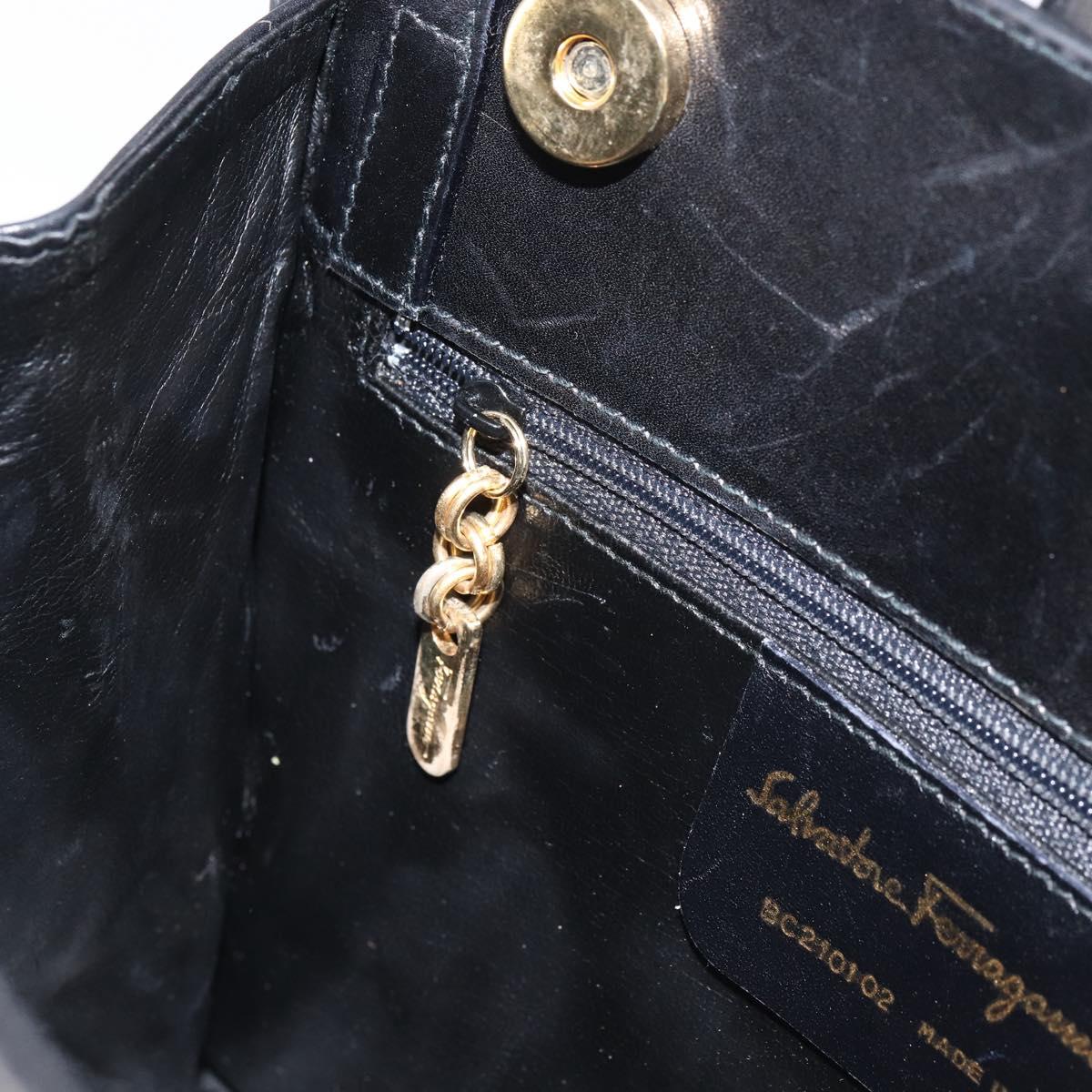 Salvatore Ferragamo Shoulder Bag Leather Black Gold Auth BA8682