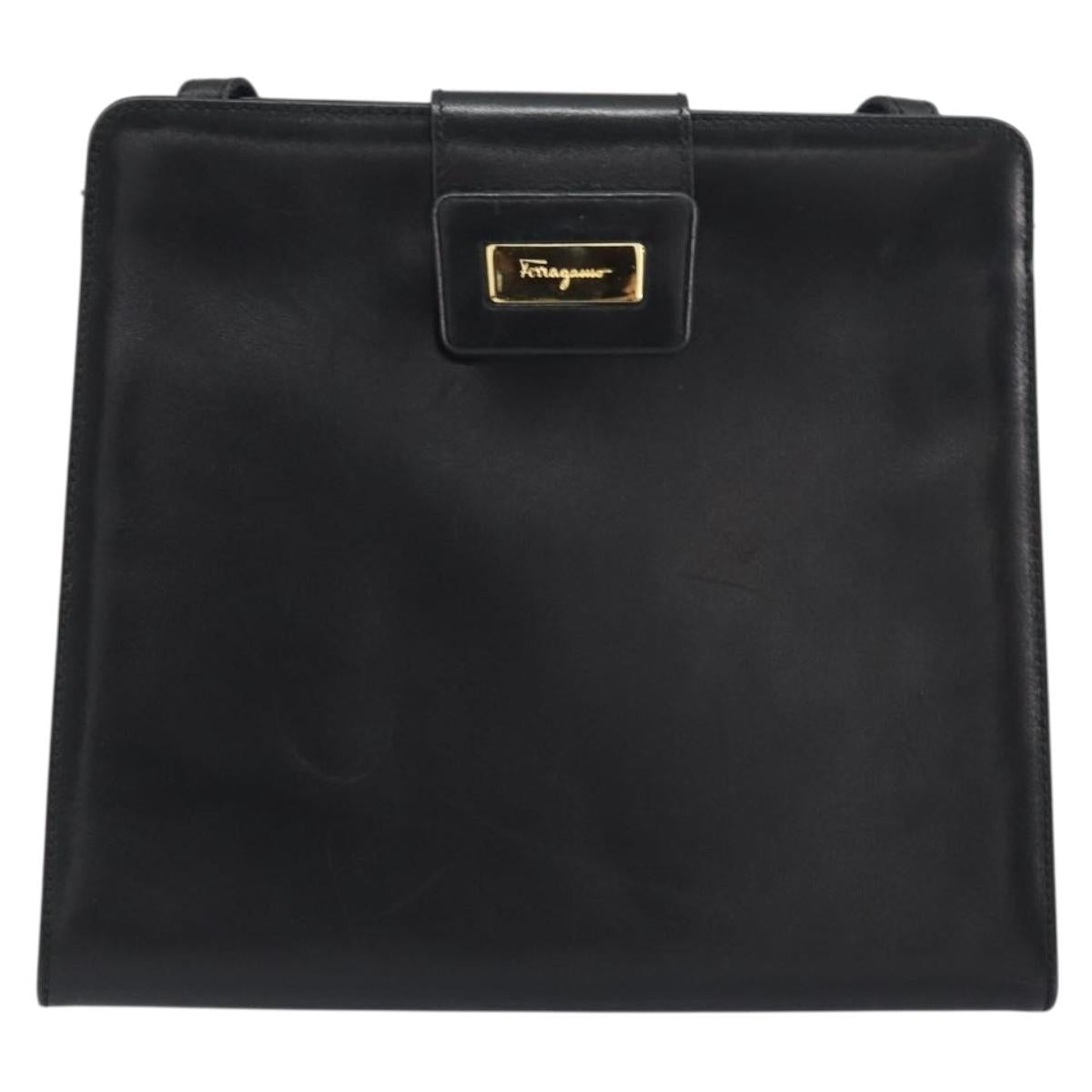 Salvatore Ferragamo Shoulder Bag Leather Black Gold Auth BA8682