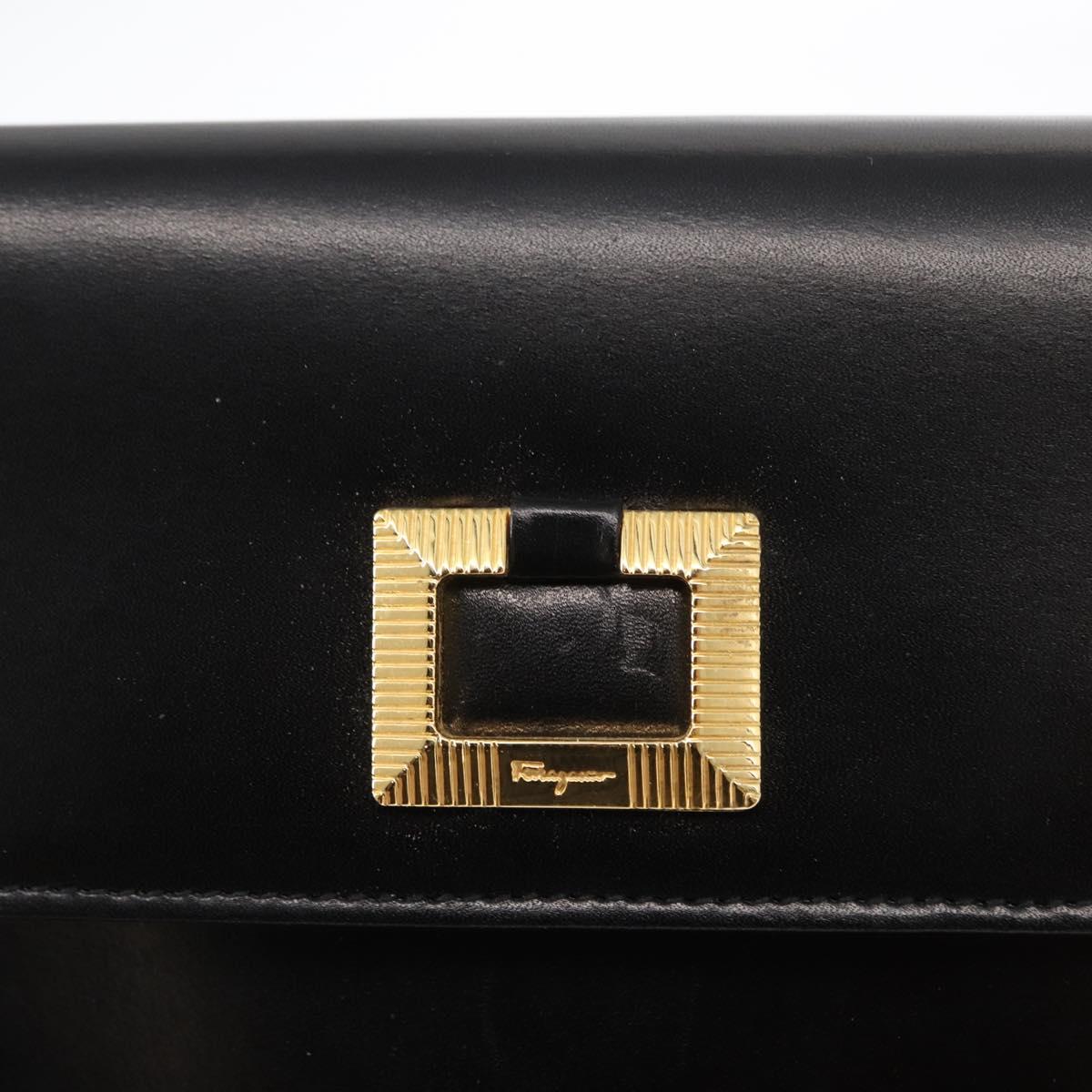 Salvatore Ferragamo Gancini Shoulder Bag Leather Black Gold Auth BA8683