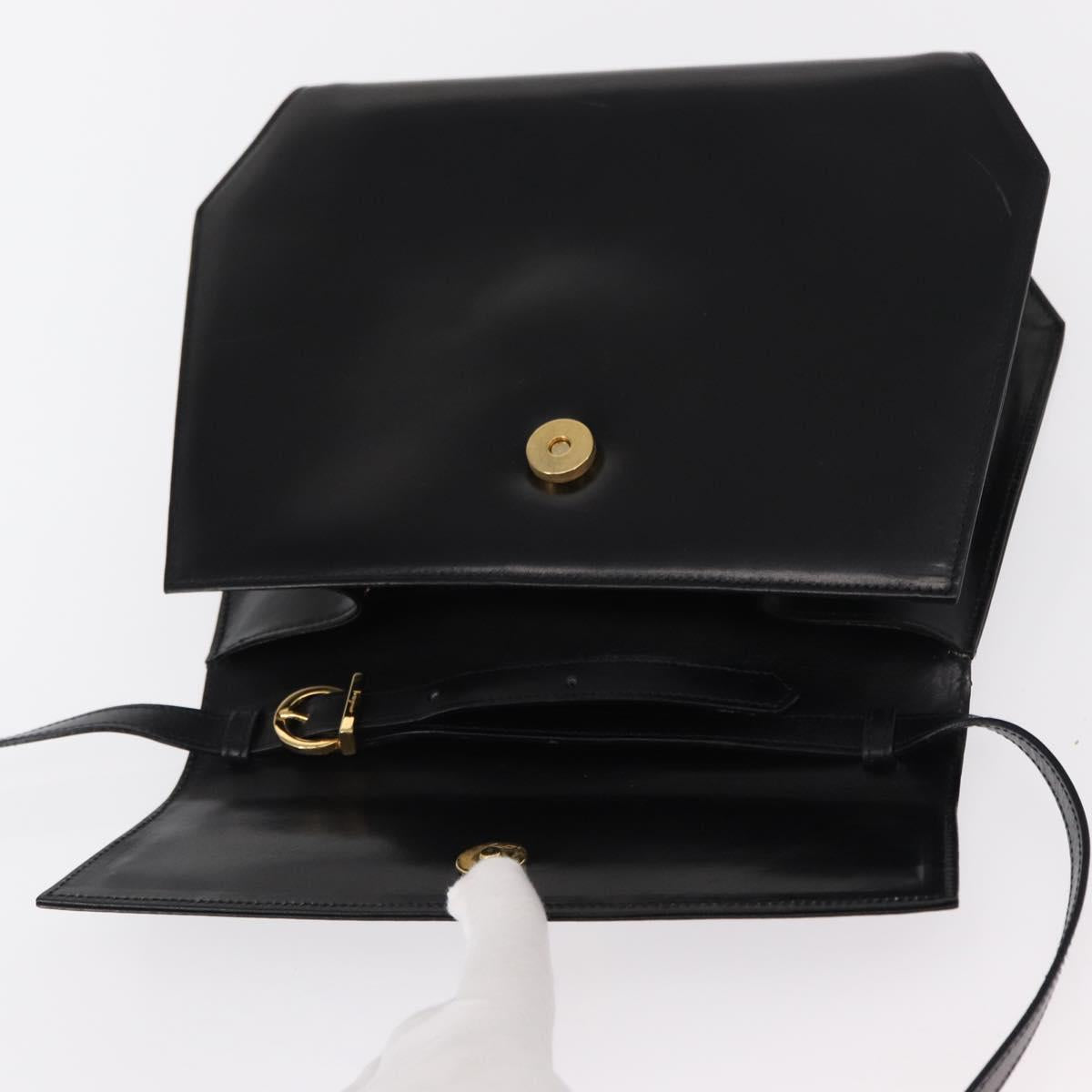 Salvatore Ferragamo Gancini Shoulder Bag Leather Black Gold Auth BA8683
