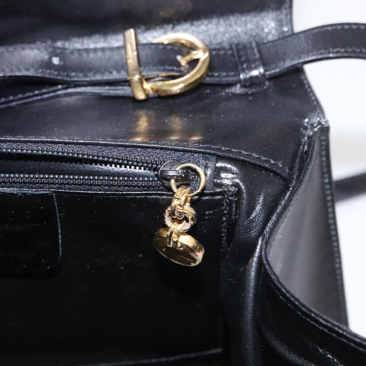 Salvatore Ferragamo Gancini Shoulder Bag Leather Black Gold Auth BA8683