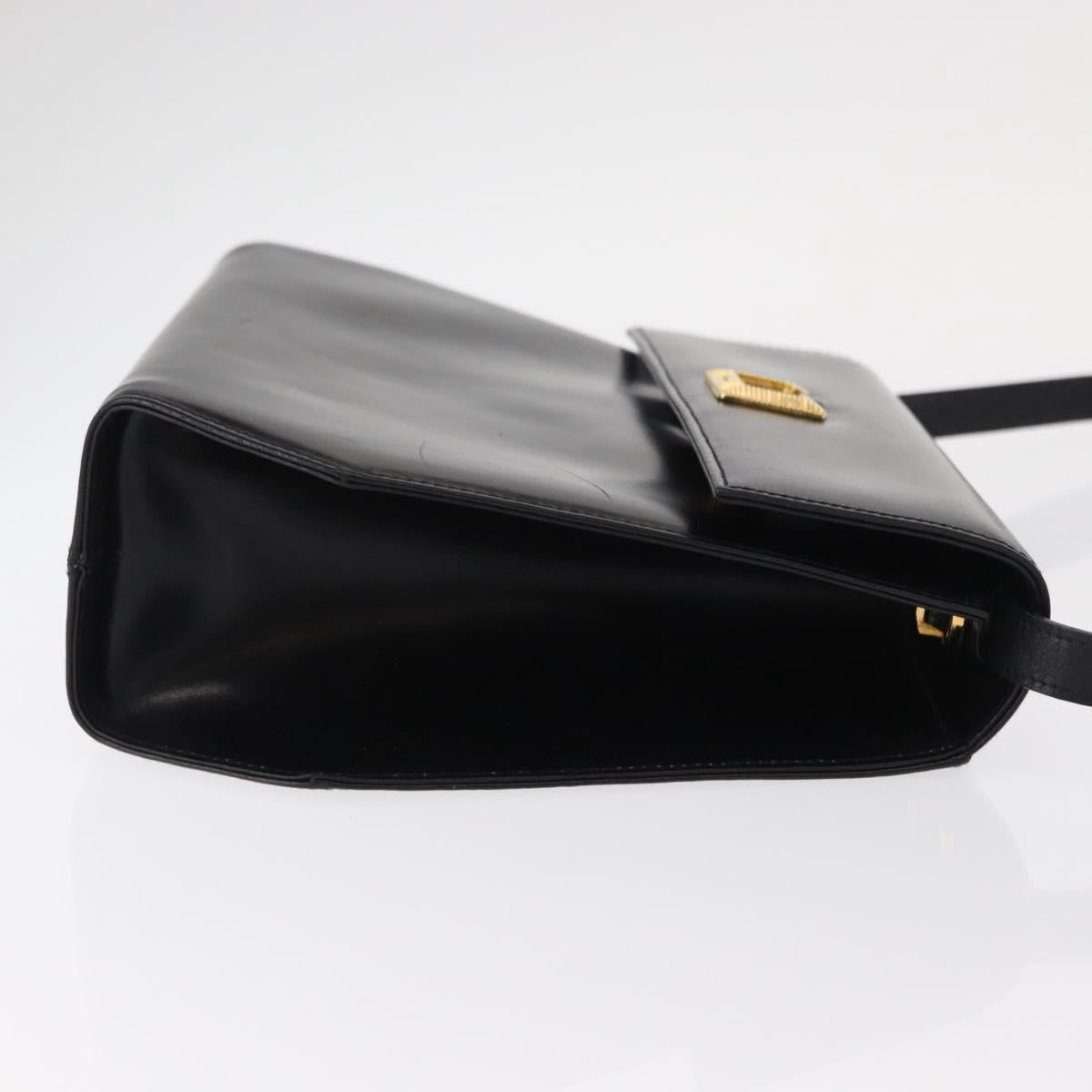 Salvatore Ferragamo Gancini Shoulder Bag Leather Black Gold Auth BA8683