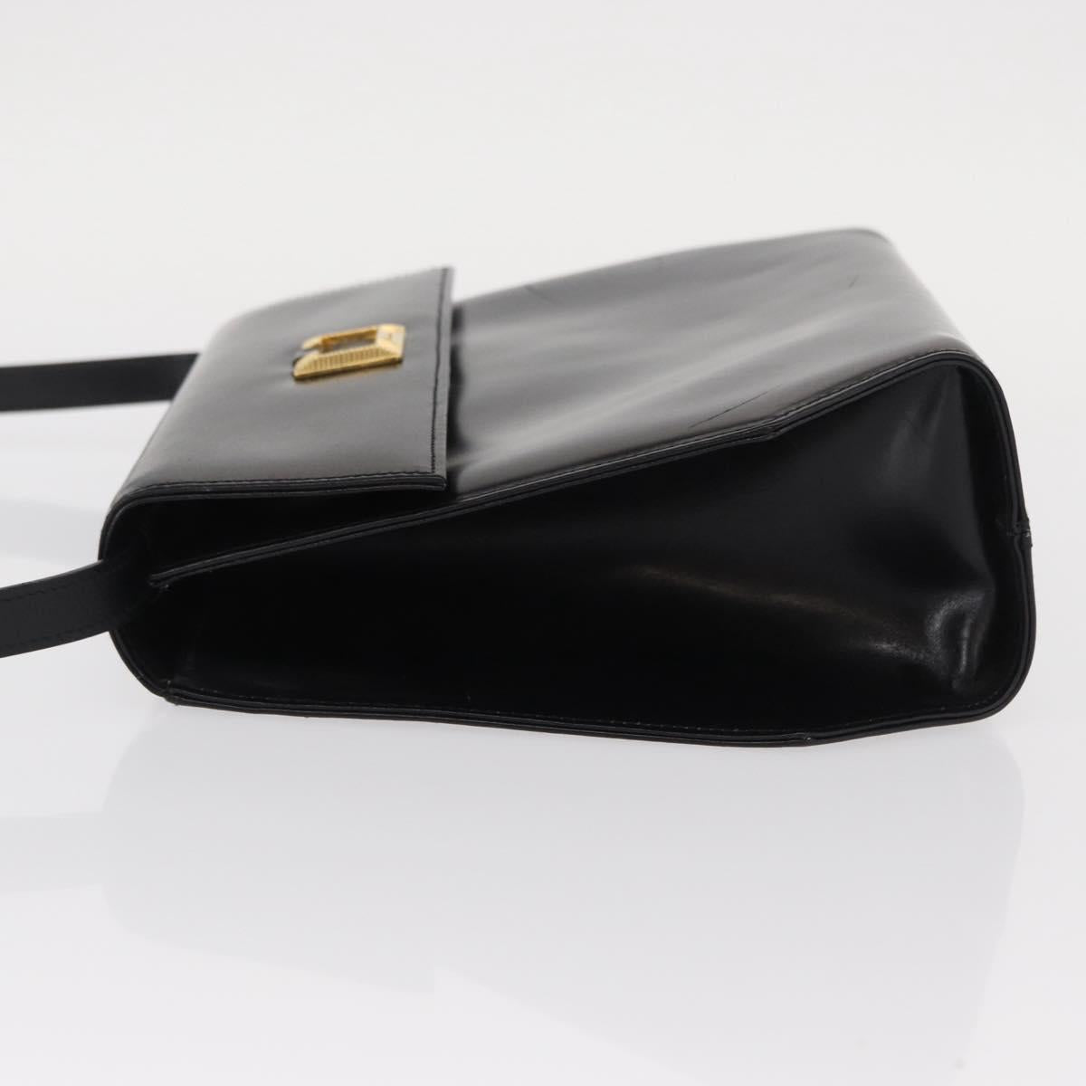 Salvatore Ferragamo Gancini Shoulder Bag Leather Black Gold Auth BA8683