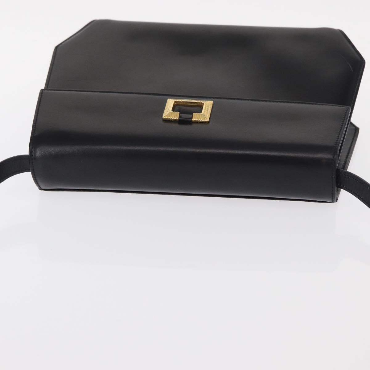 Salvatore Ferragamo Gancini Shoulder Bag Leather Black Gold Auth BA8683
