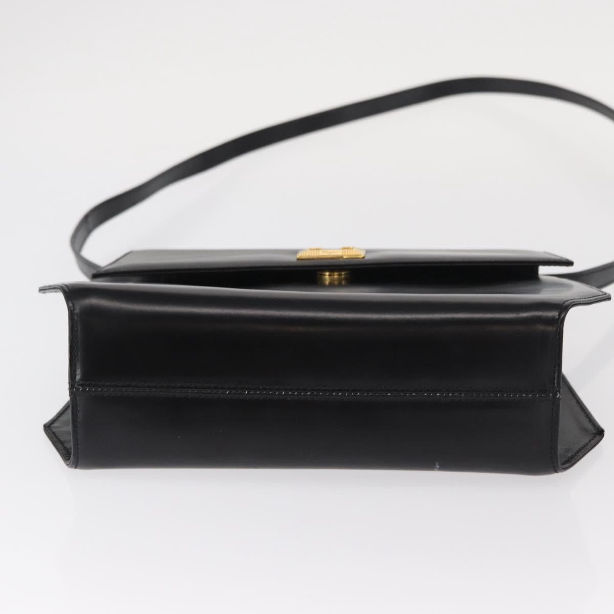 Salvatore Ferragamo Gancini Shoulder Bag Leather Black Gold Auth BA8683