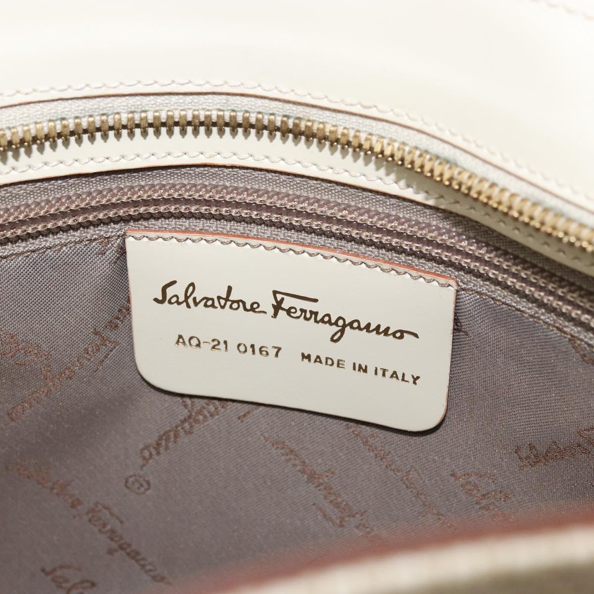Salvatore Ferragamo Gancini Hand Bag Leather 2way White Gold Auth BA8684