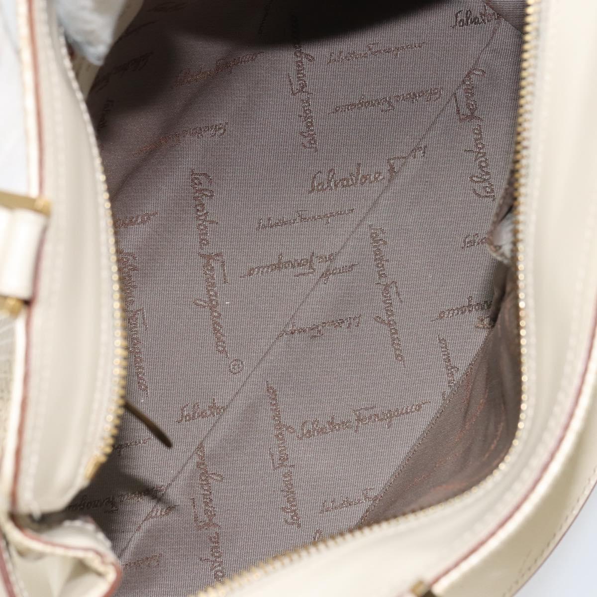 Salvatore Ferragamo Gancini Hand Bag Leather 2way White Gold Auth BA8684