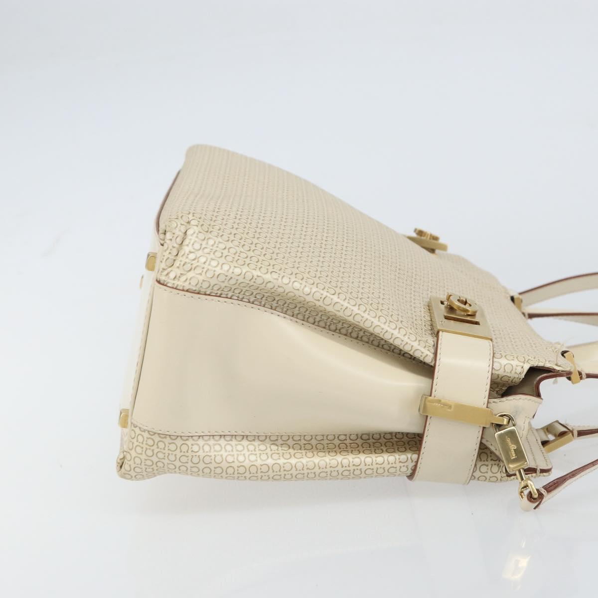 Salvatore Ferragamo Gancini Hand Bag Leather 2way White Gold Auth BA8684