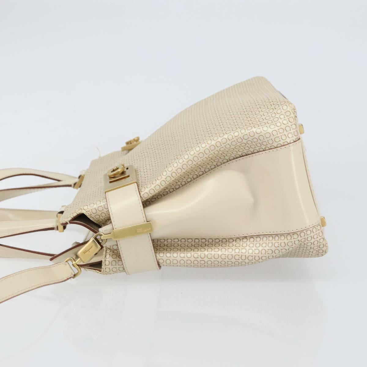 Salvatore Ferragamo Gancini Hand Bag Leather 2way White Gold Auth BA8684