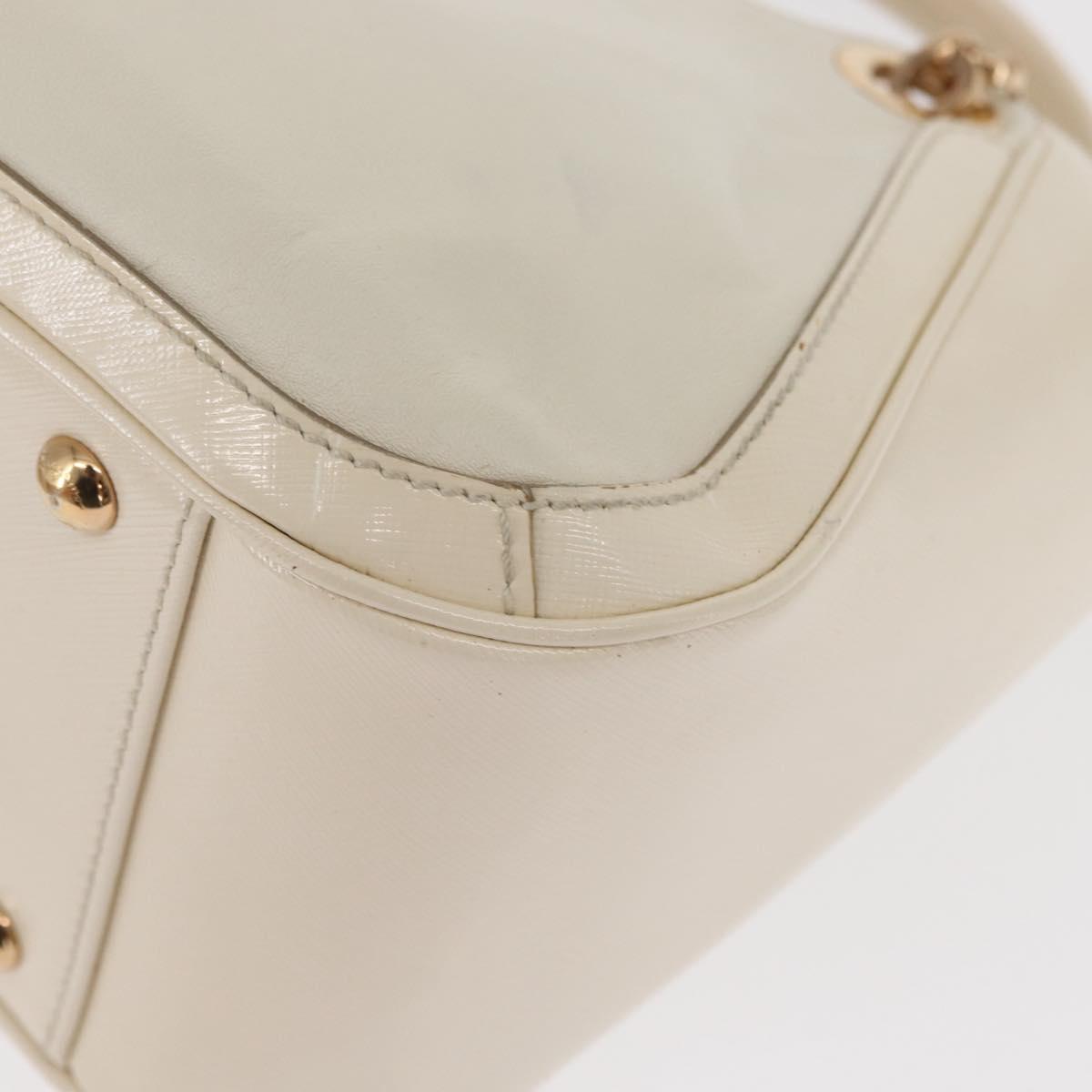 Salvatore Ferragamo Gancini Chain Hand Bag Leather White Gold Auth BA8685