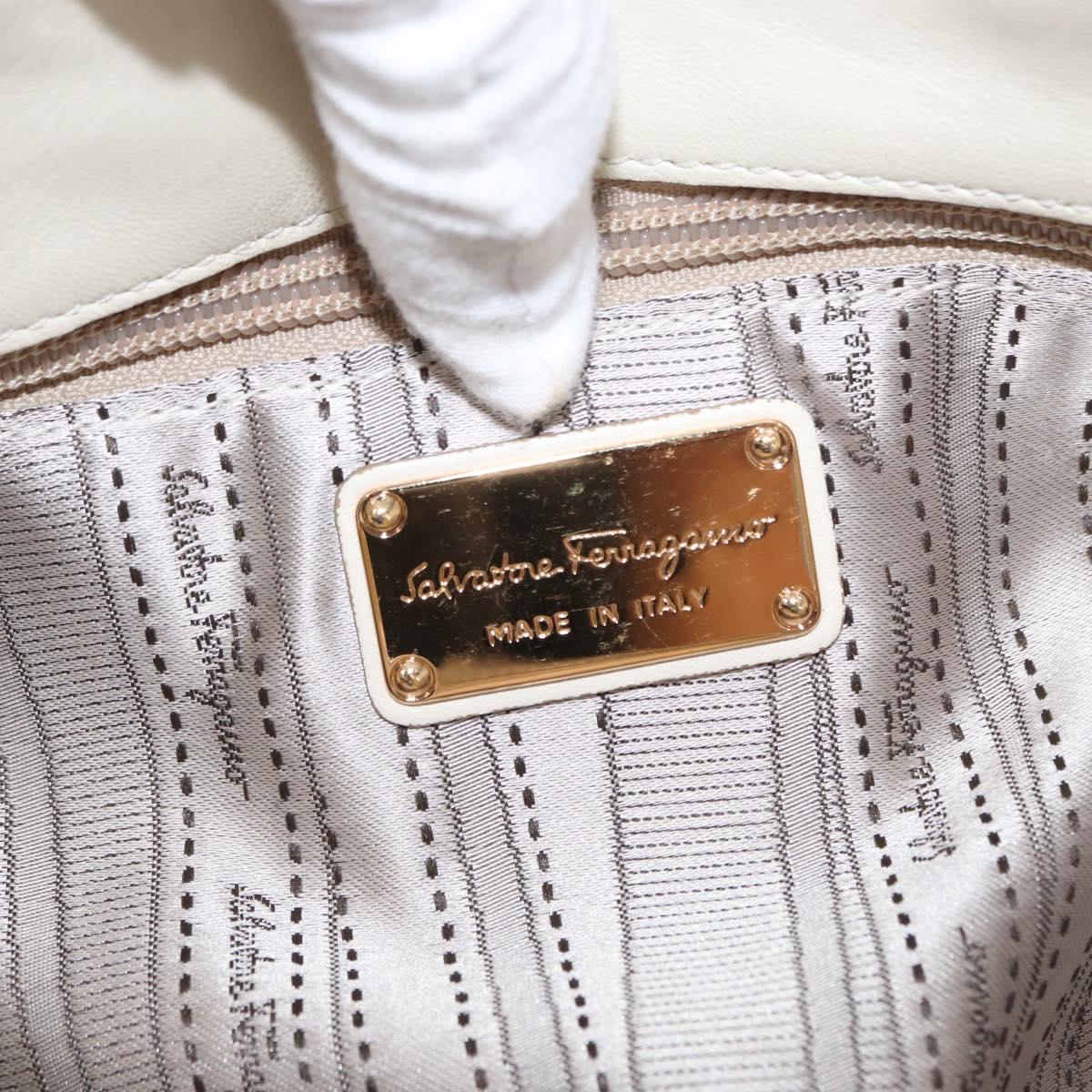 Salvatore Ferragamo Gancini Chain Hand Bag Leather White Gold Auth BA8685