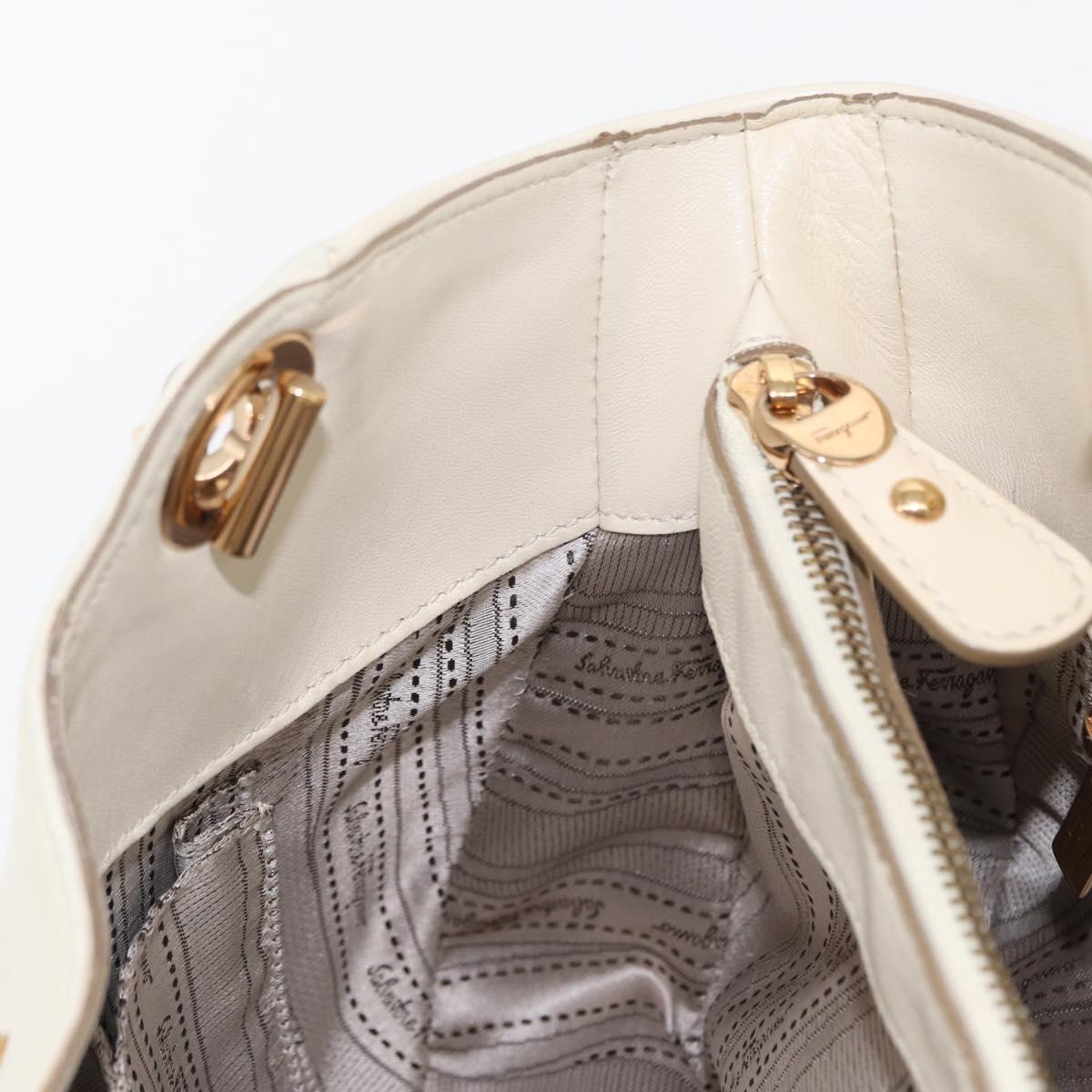 Salvatore Ferragamo Gancini Chain Hand Bag Leather White Gold Auth BA8685