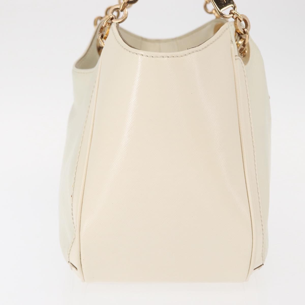 Salvatore Ferragamo Gancini Chain Hand Bag Leather White Gold Auth BA8685
