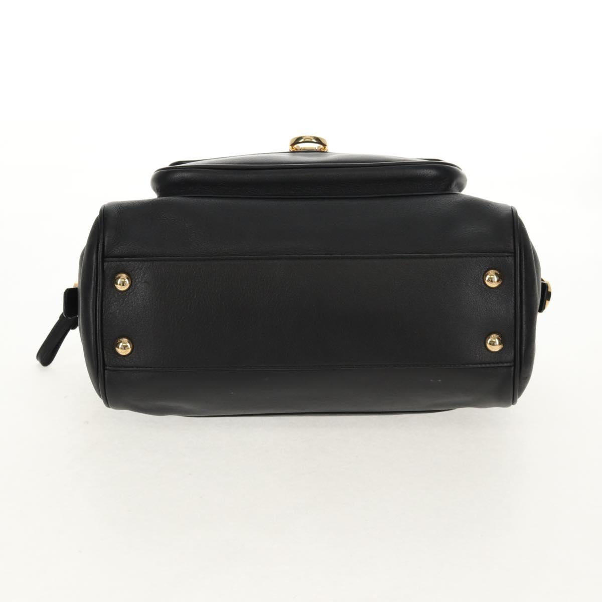 Salvatore Ferragamo Gancini Chain Hand Bag Leather Black Gold Auth BA8686V