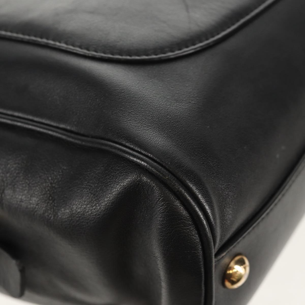 Salvatore Ferragamo Gancini Chain Hand Bag Leather Black Gold Auth BA8686V