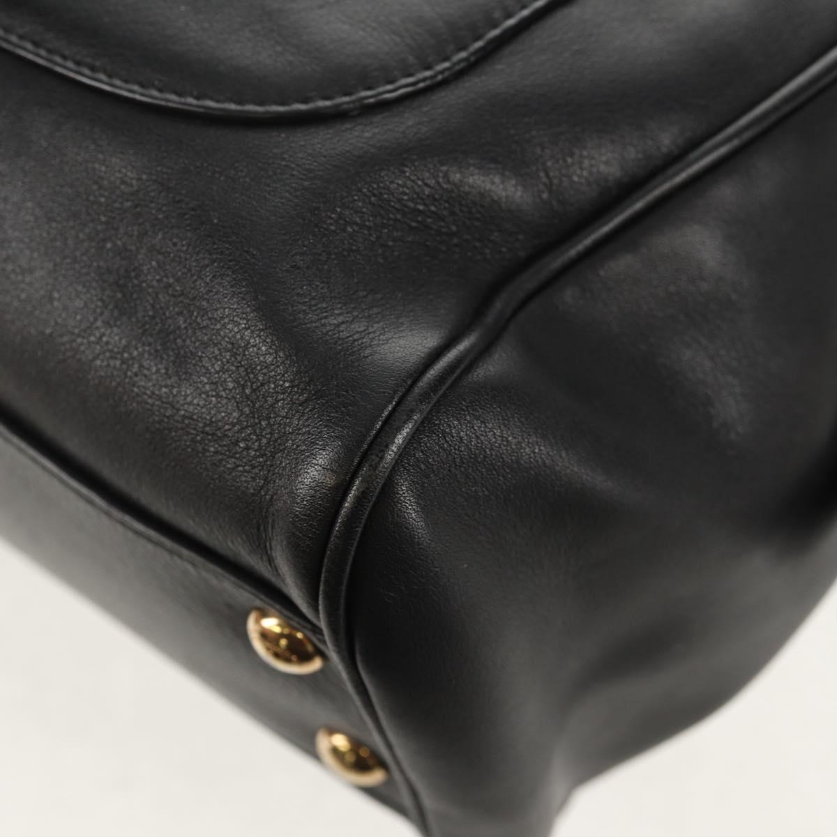 Salvatore Ferragamo Gancini Chain Hand Bag Leather Black Gold Auth BA8686V