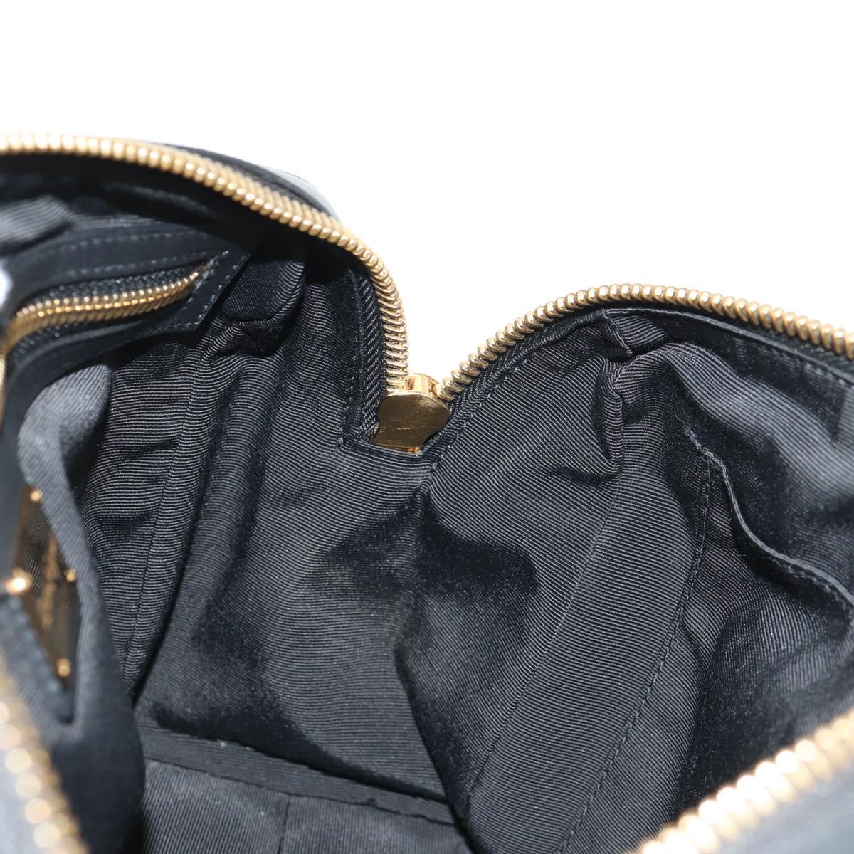 Salvatore Ferragamo Gancini Chain Hand Bag Leather Black Gold Auth BA8686V