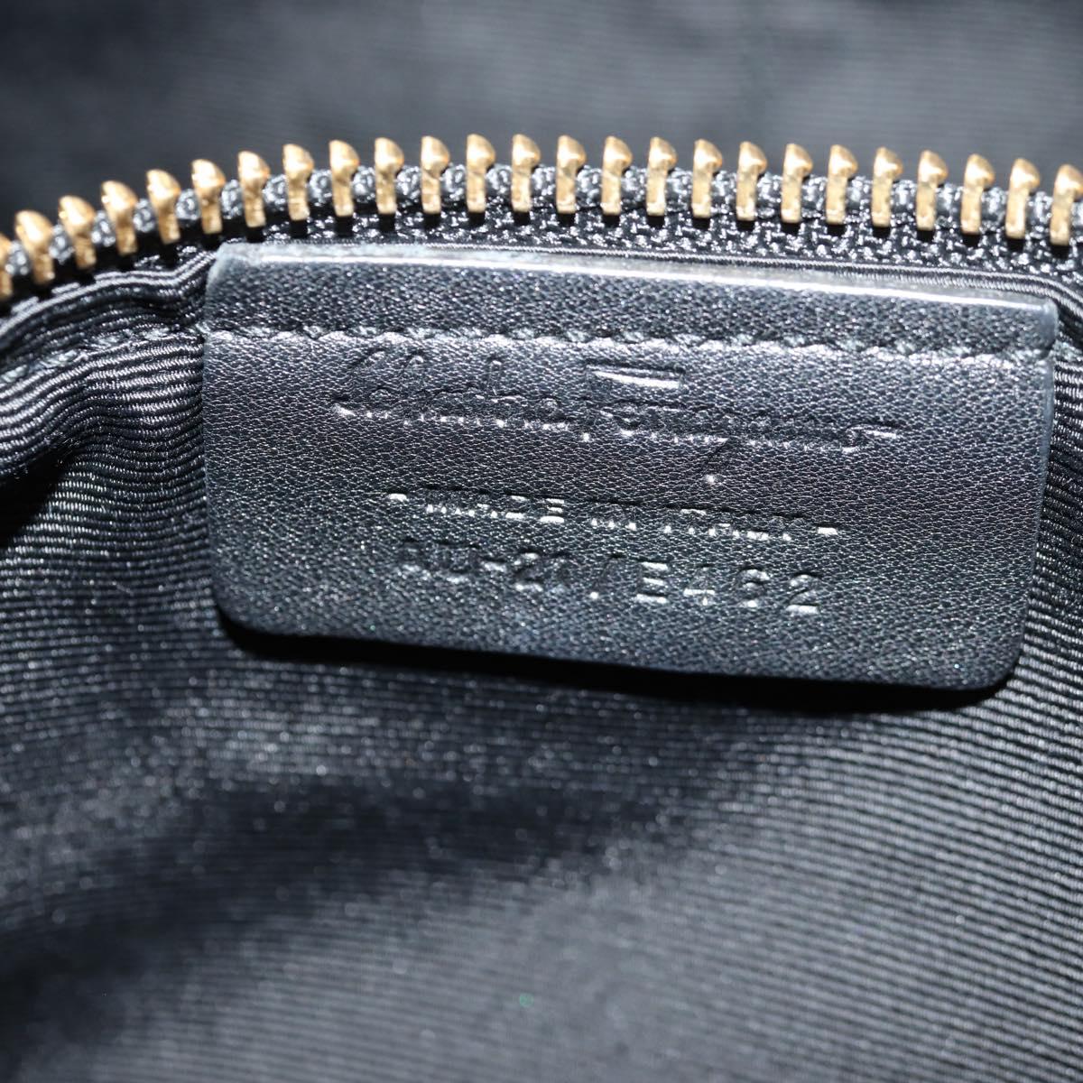 Salvatore Ferragamo Gancini Chain Hand Bag Leather Black Gold Auth BA8686V