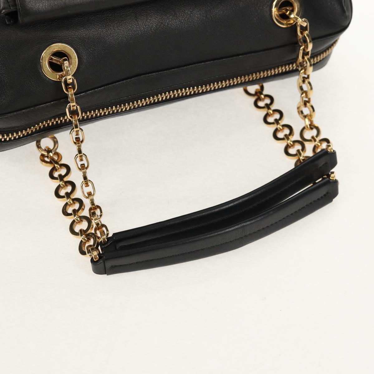 Salvatore Ferragamo Gancini Chain Hand Bag Leather Black Gold Auth BA8686V