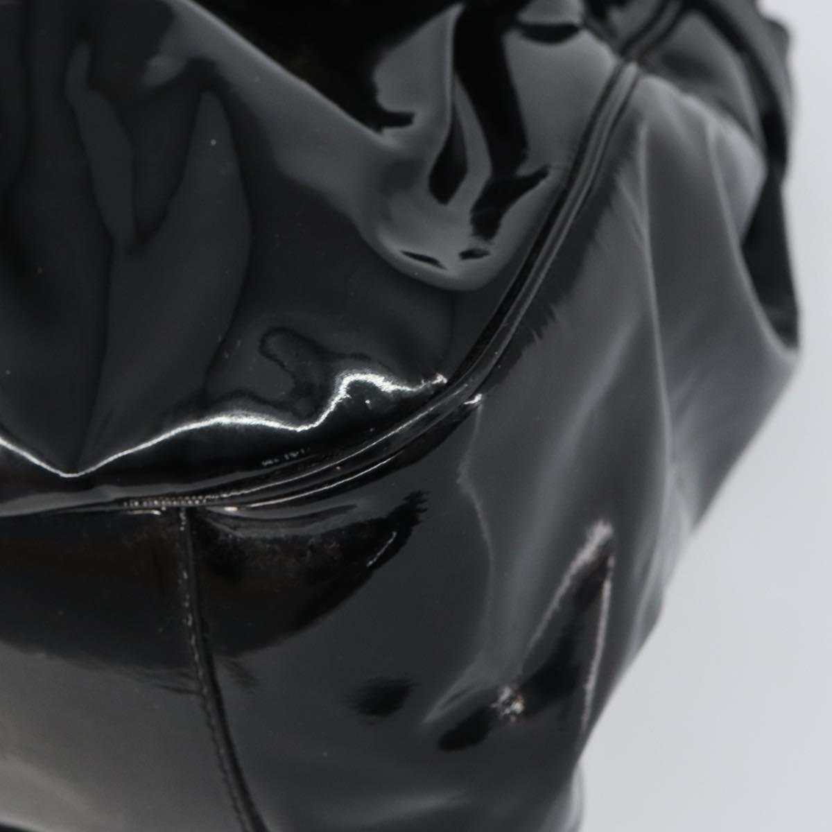 Salvatore Ferragamo Gancini Shoulder Bag Enamel Black Silver Auth BA8687