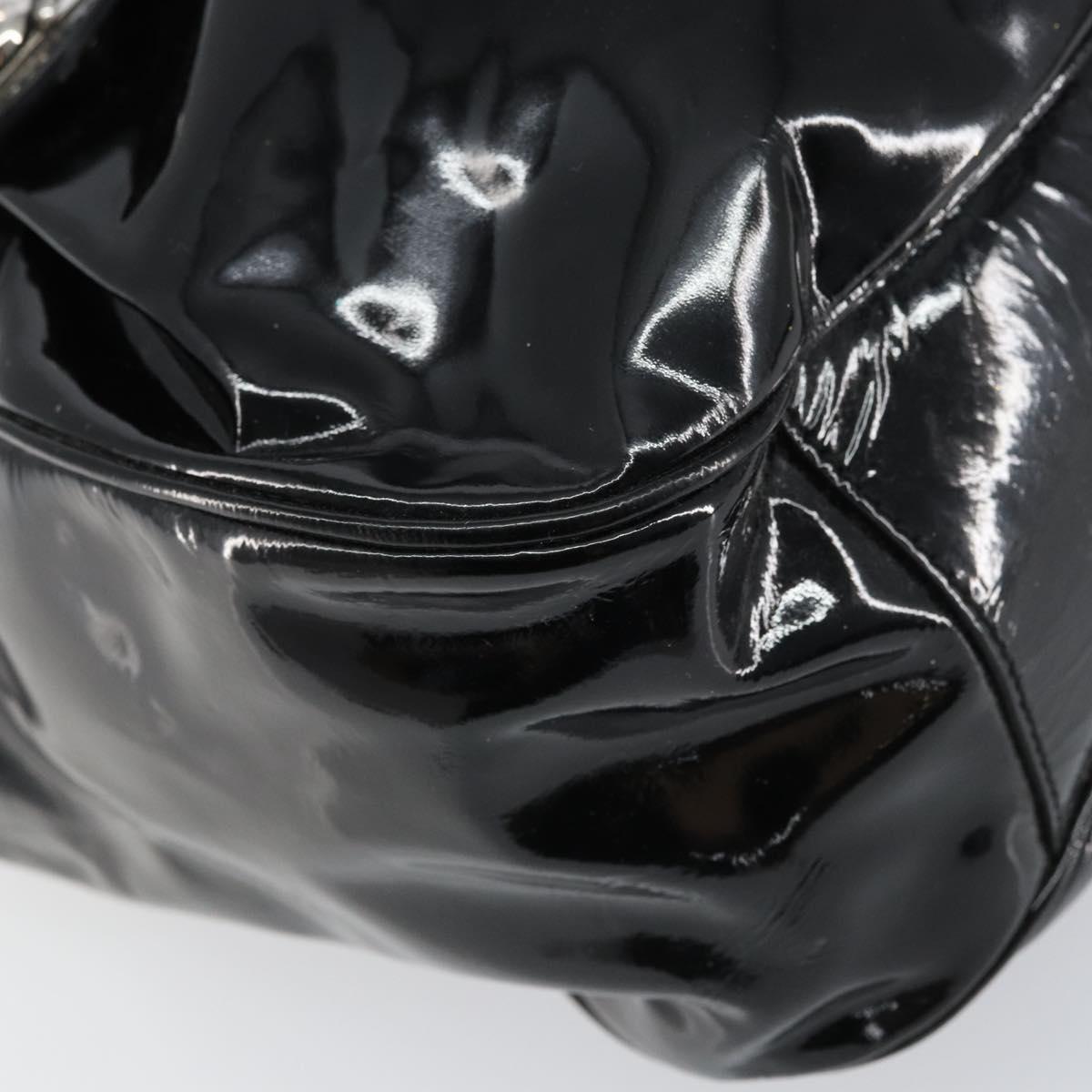 Salvatore Ferragamo Gancini Shoulder Bag Enamel Black Silver Auth BA8687