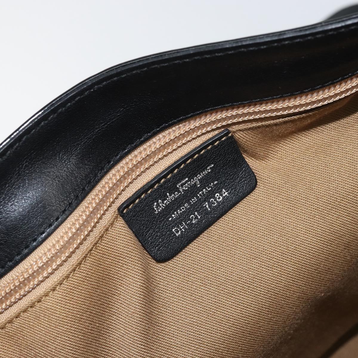 Salvatore Ferragamo Gancini Shoulder Bag Enamel Black Silver Auth BA8687