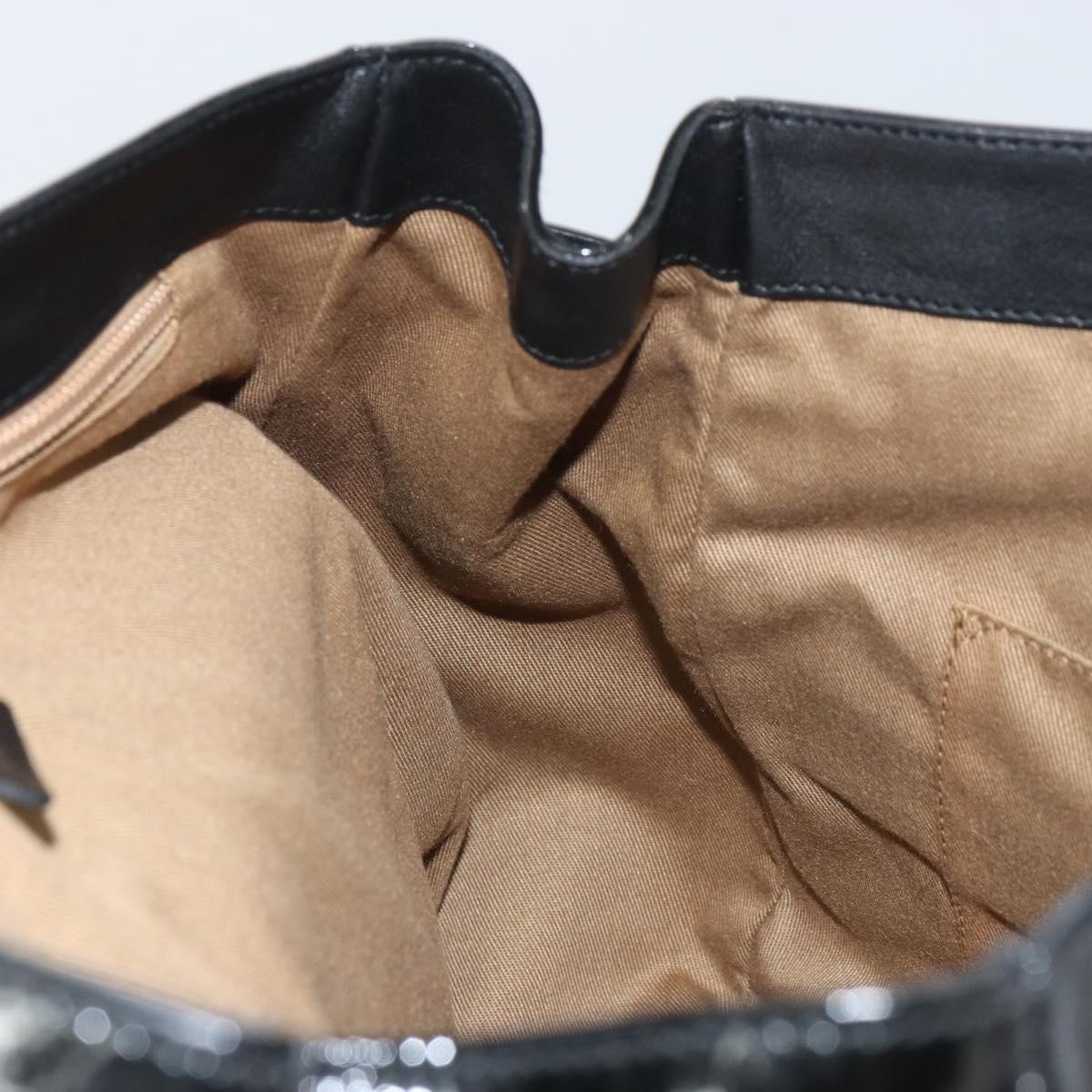 Salvatore Ferragamo Gancini Shoulder Bag Enamel Black Silver Auth BA8687