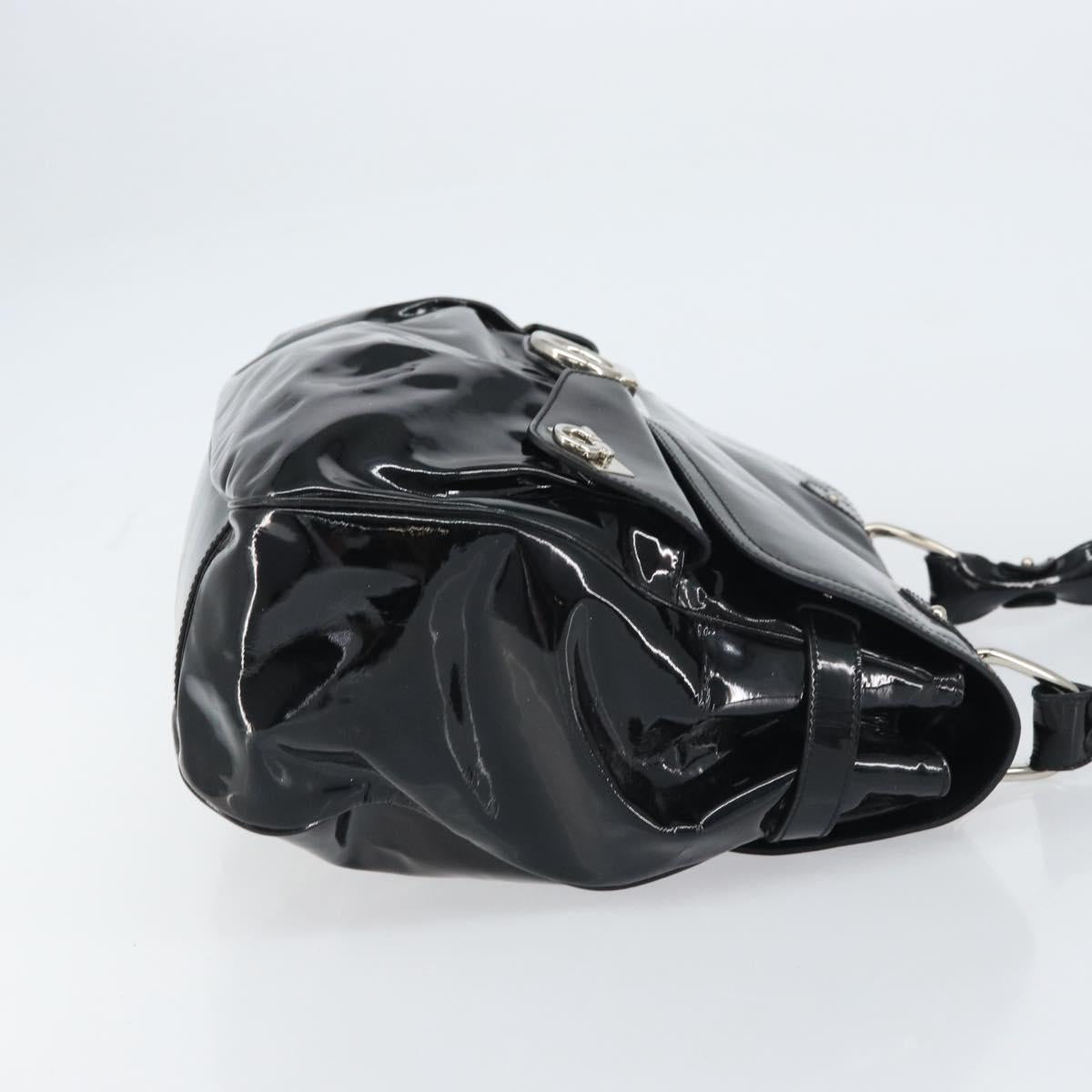 Salvatore Ferragamo Gancini Shoulder Bag Enamel Black Silver Auth BA8687