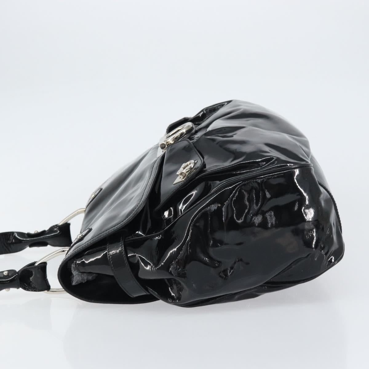 Salvatore Ferragamo Gancini Shoulder Bag Enamel Black Silver Auth BA8687