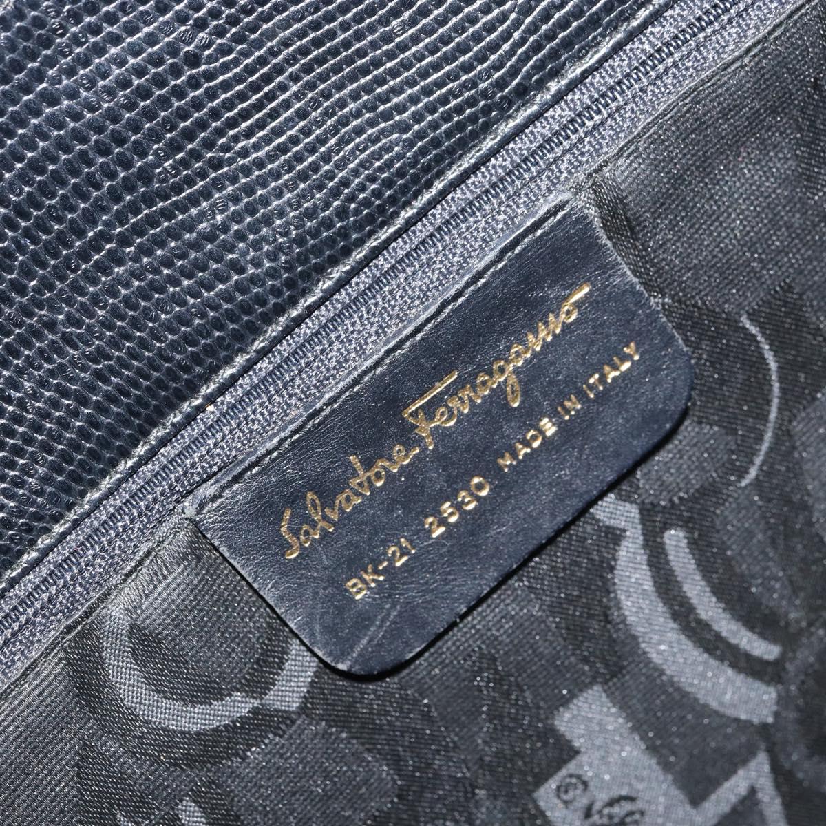 Salvatore Ferragamo Vala Tote Bag Leather Black Gold Auth BA8688