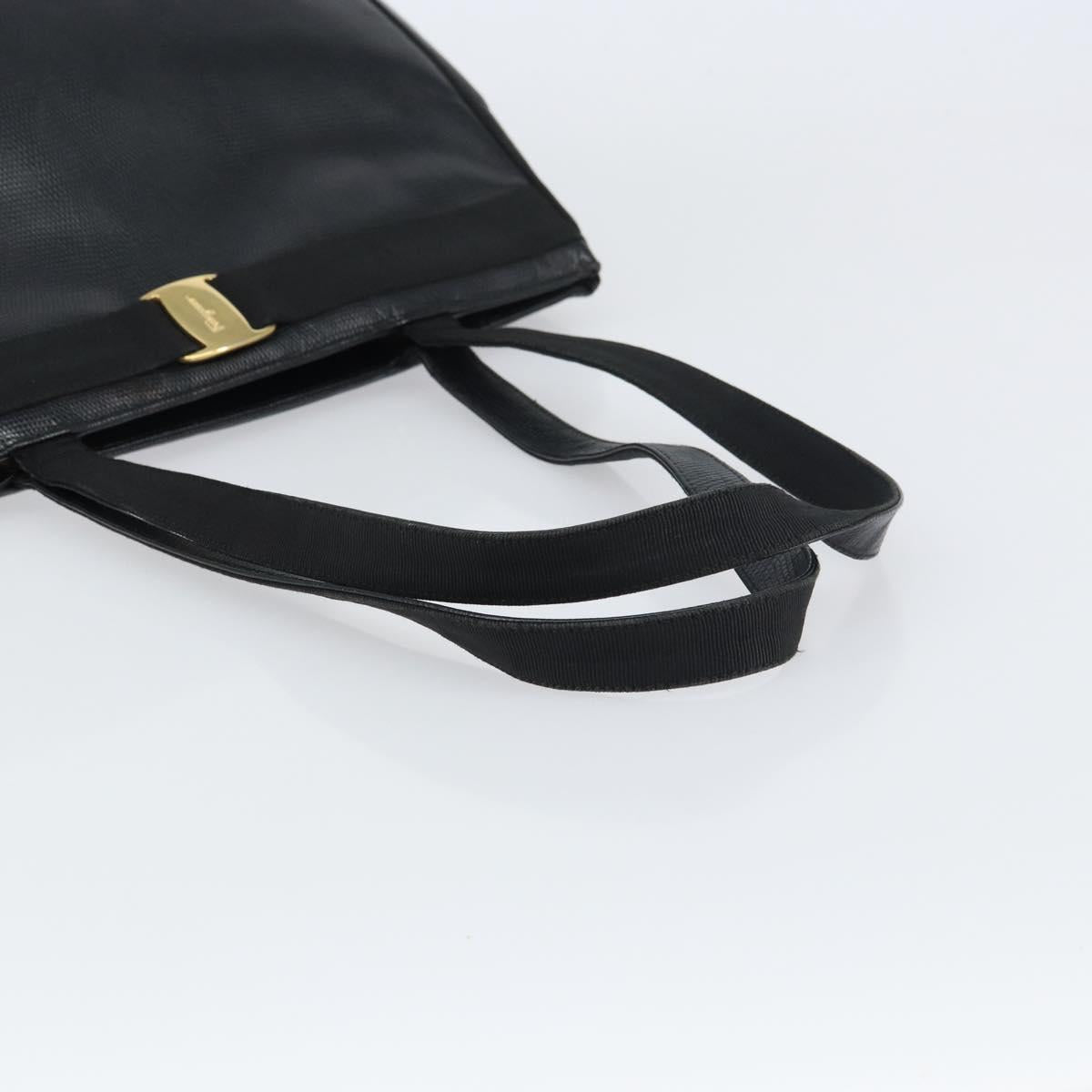Salvatore Ferragamo Vala Tote Bag Leather Black Gold Auth BA8688