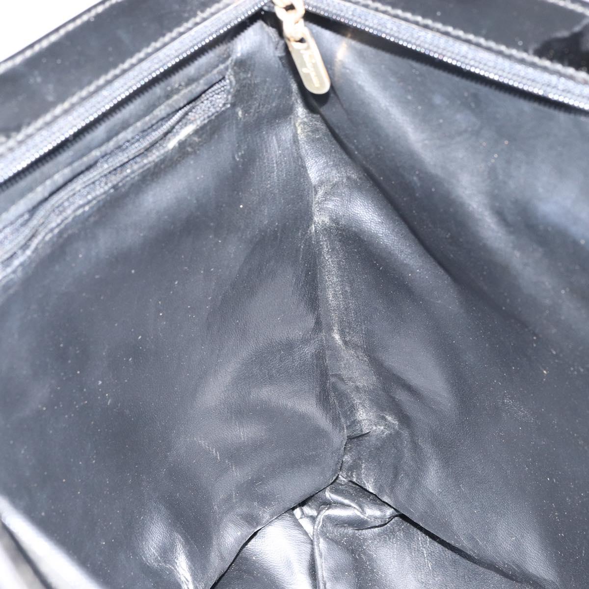 Salvatore Ferragamo Vala Tote Bag Canvas Black Gold Auth BA8689