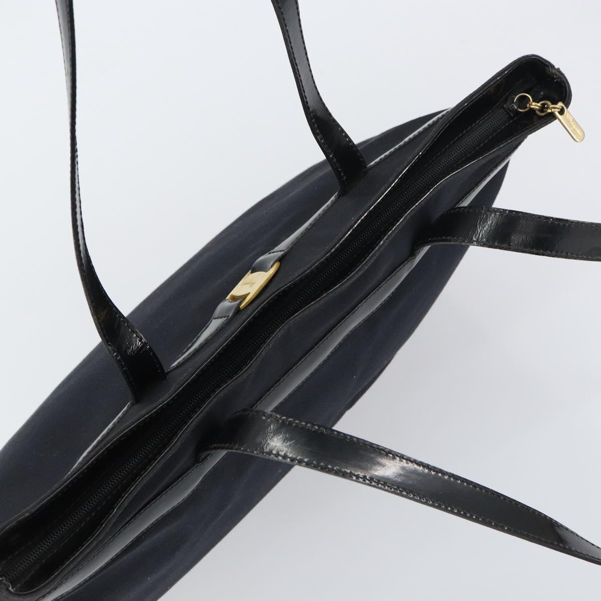 Salvatore Ferragamo Vala Tote Bag Canvas Black Gold Auth BA8689