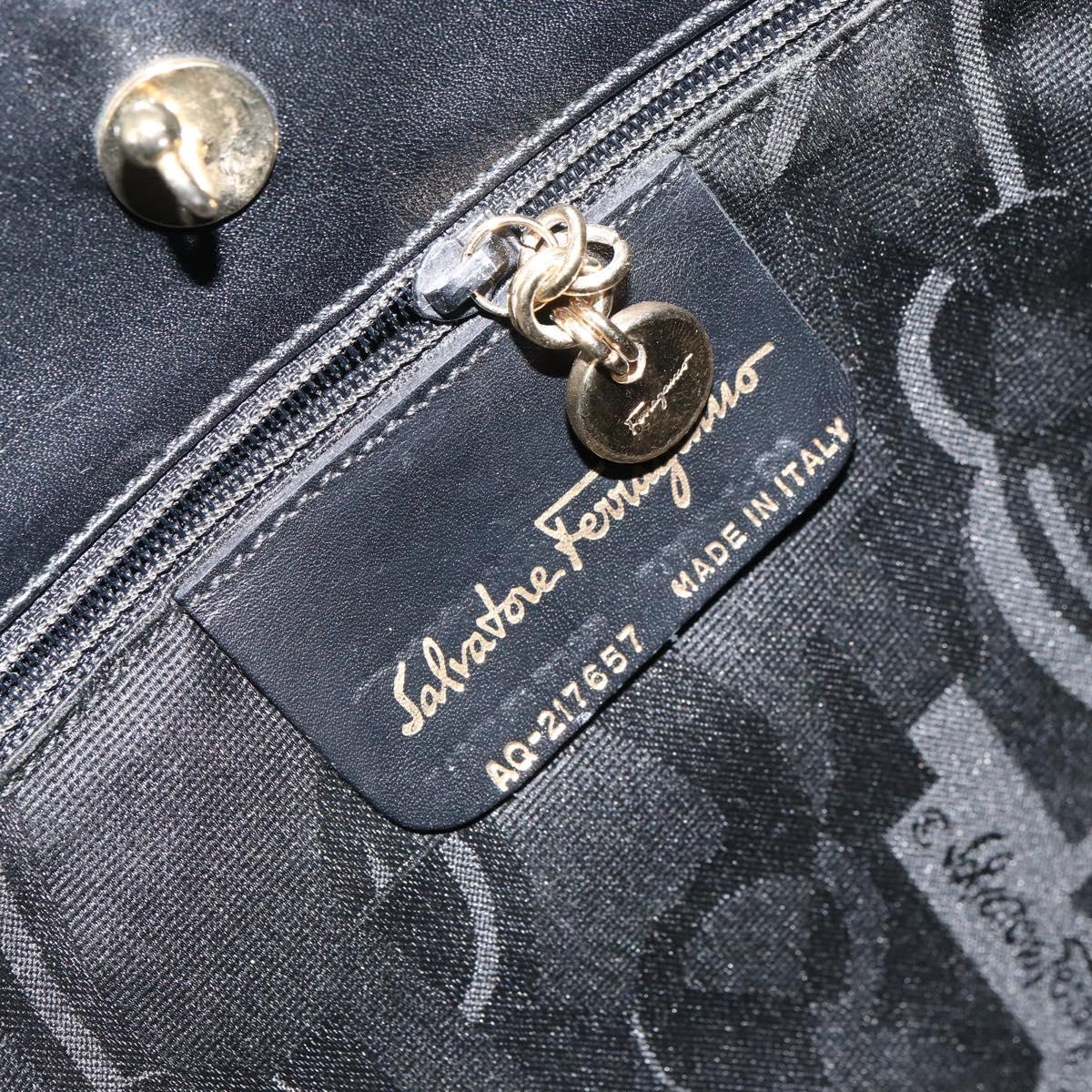 Salvatore Ferragamo Gancini Shoulder Bag Leather Black Gold Auth BA8690