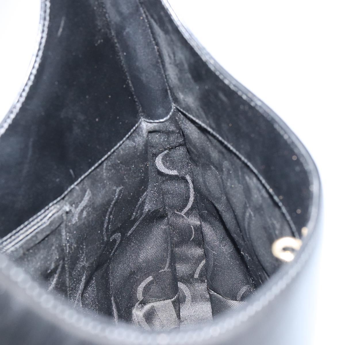 Salvatore Ferragamo Gancini Shoulder Bag Leather Black Gold Auth BA8690