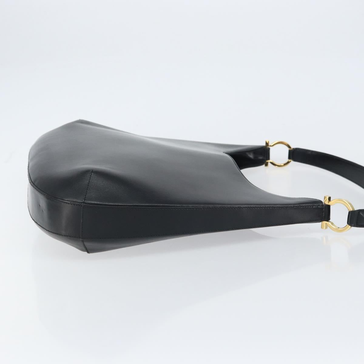 Salvatore Ferragamo Gancini Shoulder Bag Leather Black Gold Auth BA8690