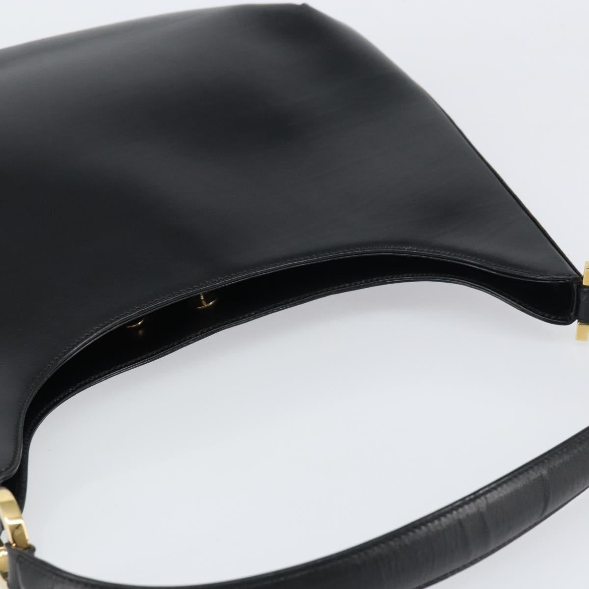 Salvatore Ferragamo Gancini Shoulder Bag Leather Black Gold Auth BA8690