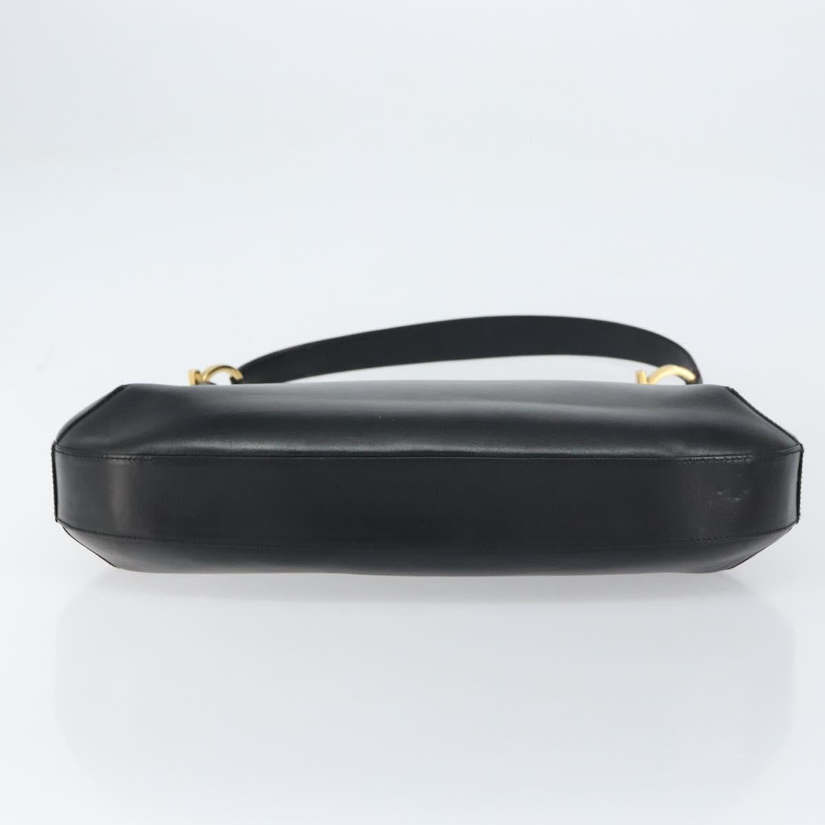 Salvatore Ferragamo Gancini Shoulder Bag Leather Black Gold Auth BA8690