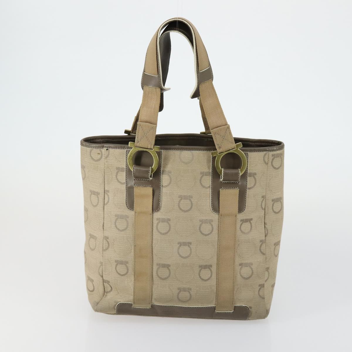 Salvatore Ferragamo Gucci Clutch Hand Bag Canvas PVC 2 Set Beige Auth BA8691